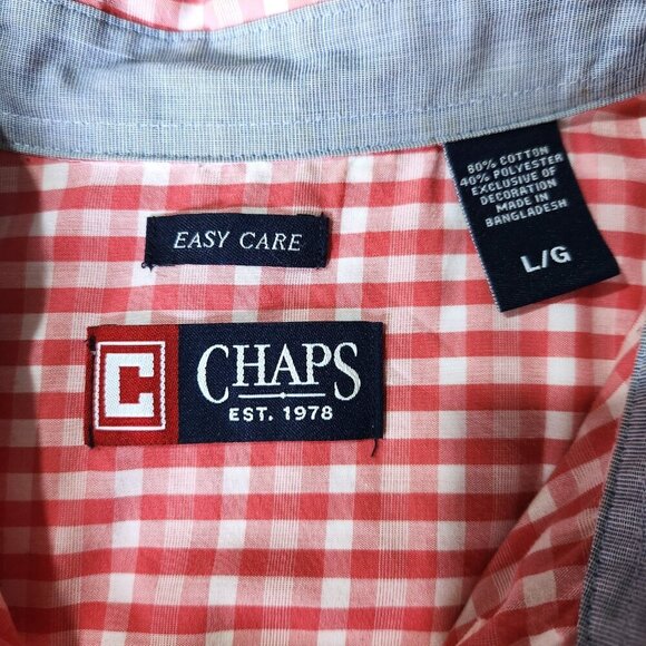 Chaps Easy Care Shirt Men's Large Gingham Plaid Short Sleeve Button Up Red White - Picture 7 of 10